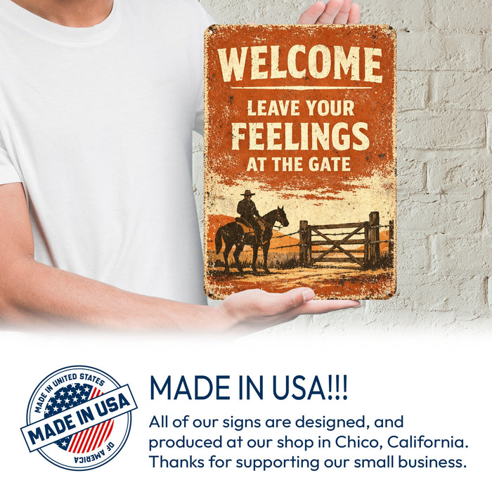 Leave Your Feelings At The Door Rustic Metal Sign