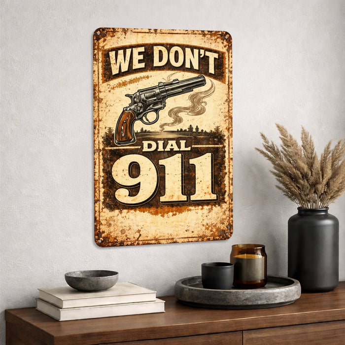 We Don't dial 911 Rustic Metal Sign