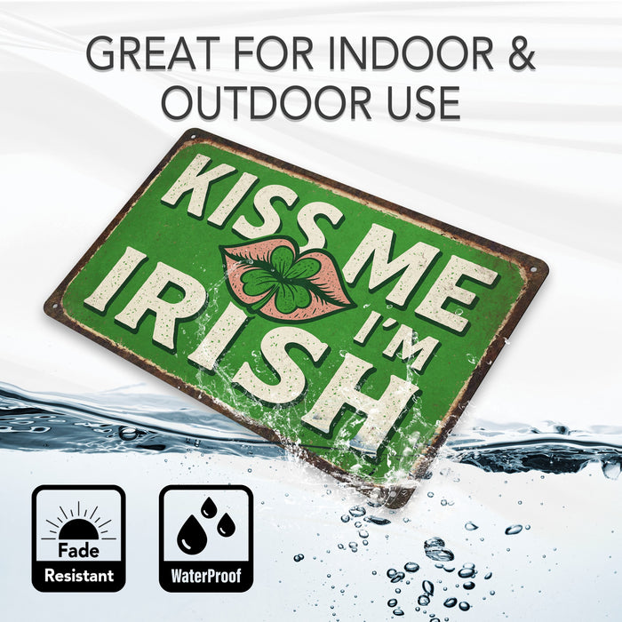 Kiss Me I’m Irish St. Patrick’s Day Rustic Metal Sign – Irish Wall Décor