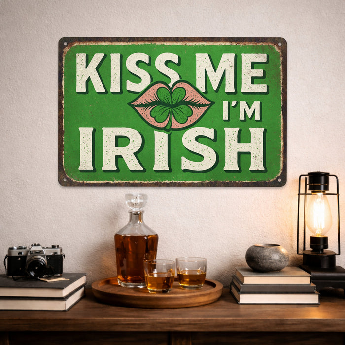 Kiss Me I’m Irish St. Patrick’s Day Rustic Metal Sign – Irish Wall Décor