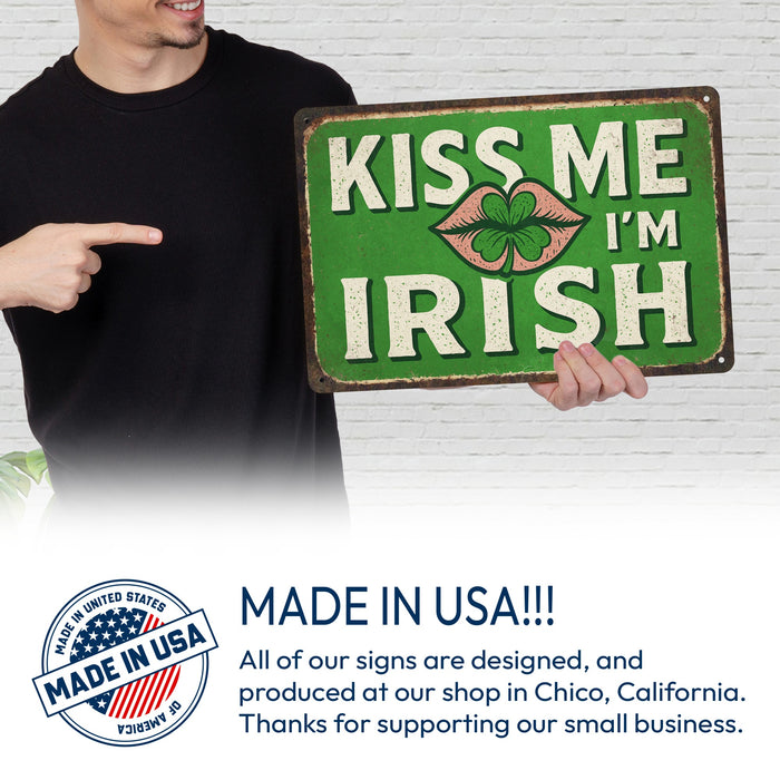 Kiss Me I’m Irish St. Patrick’s Day Rustic Metal Sign – Irish Wall Décor