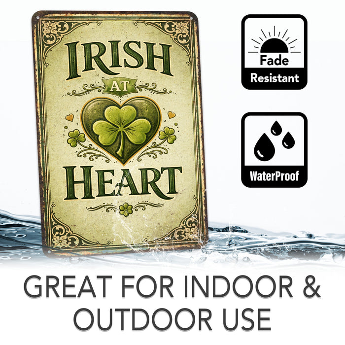 Irish At Heart St. Patrick’s Day Rustic Metal Sign – Irish Wall Décor