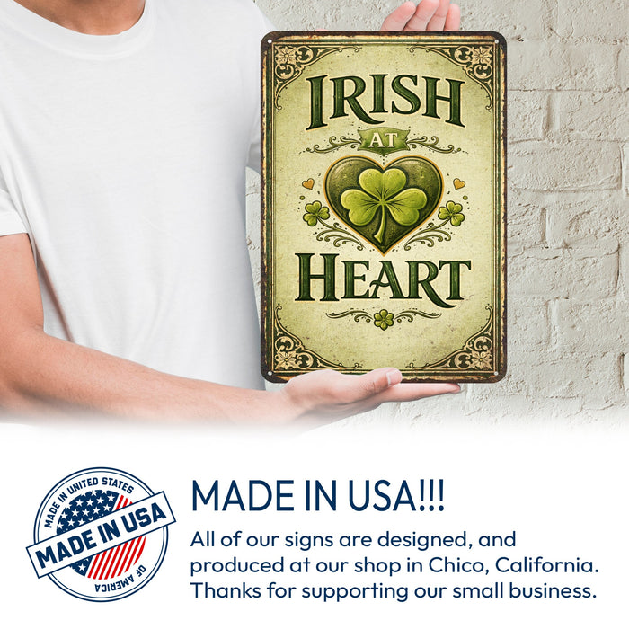 Irish At Heart St. Patrick’s Day Rustic Metal Sign – Irish Wall Décor