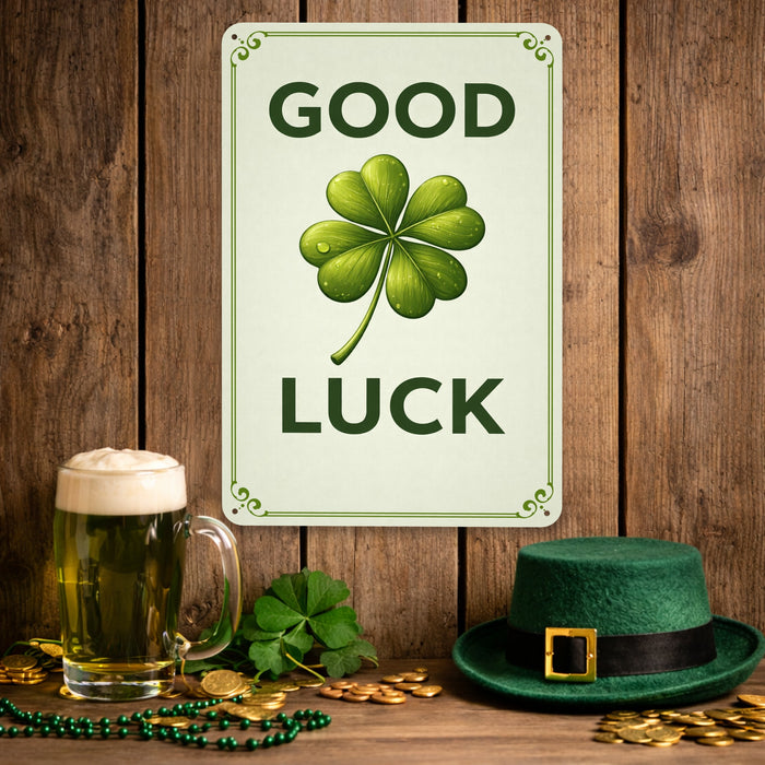 Good Luck Shamrock St. Patrick’s Day Rustic Metal Sign – Irish Wall Décor