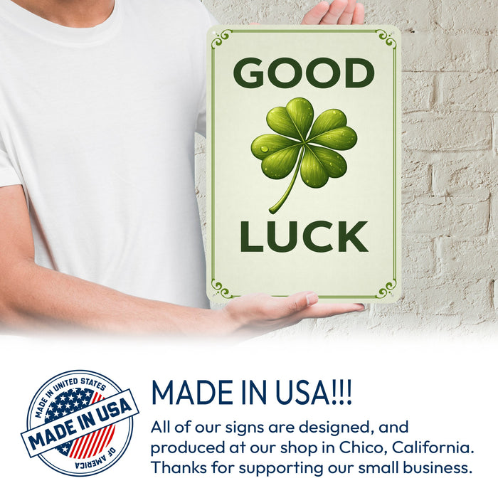 Good Luck Shamrock St. Patrick’s Day Rustic Metal Sign – Irish Wall Décor