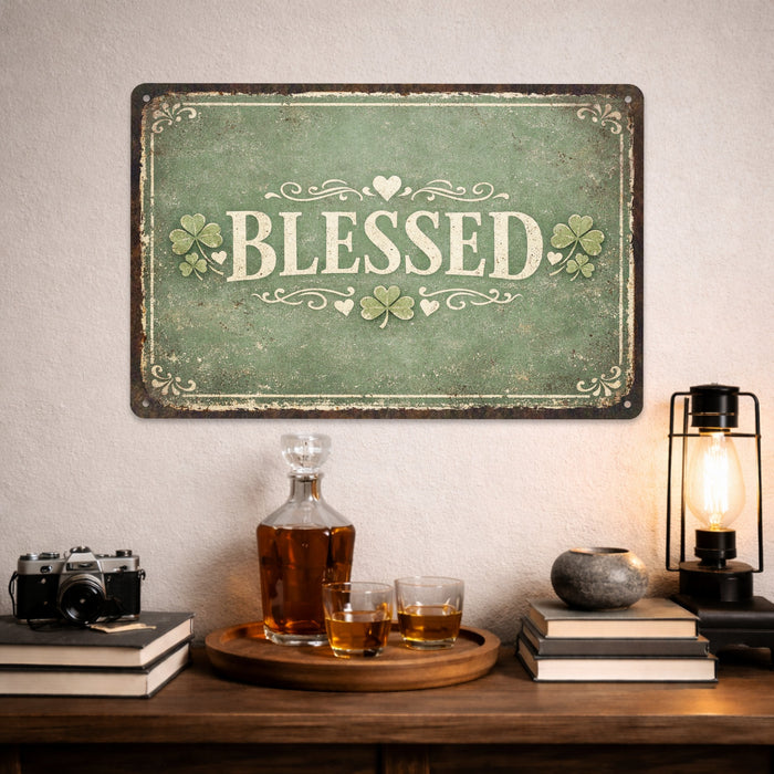 Blessed Shamrocks St. Patrick’s Day Rustic Metal Sign – Irish Wall Décor