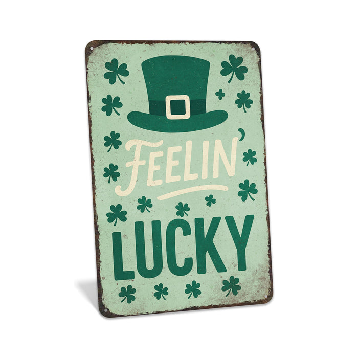 Feeling Lucky Shamrocks St. Patrick’s Day Rustic Metal Sign – Irish Wall Décor