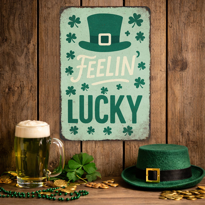Feeling Lucky Shamrocks St. Patrick’s Day Rustic Metal Sign – Irish Wall Décor