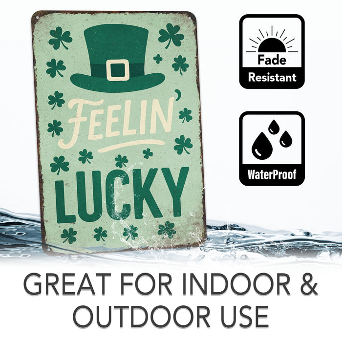 Feeling Lucky Shamrocks St. Patrick’s Day Rustic Metal Sign – Irish Wall Décor