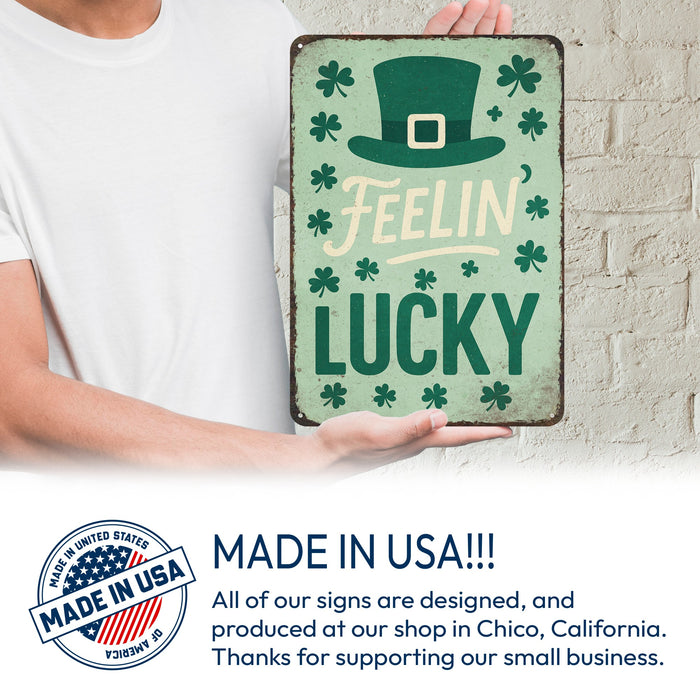 Feeling Lucky Shamrocks St. Patrick’s Day Rustic Metal Sign – Irish Wall Décor
