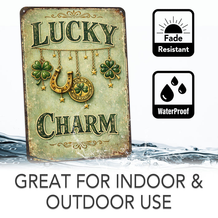 Lucky Charm Rustic Metal Sign – Irish Wall Décor