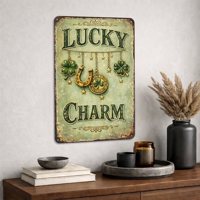 Lucky Charm Rustic Metal Sign – Irish Wall Décor