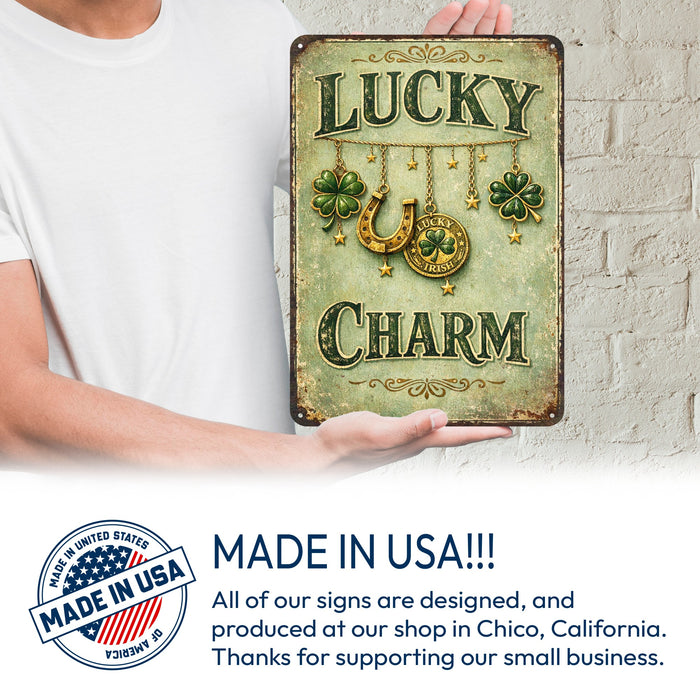 Lucky Charm Rustic Metal Sign – Irish Wall Décor