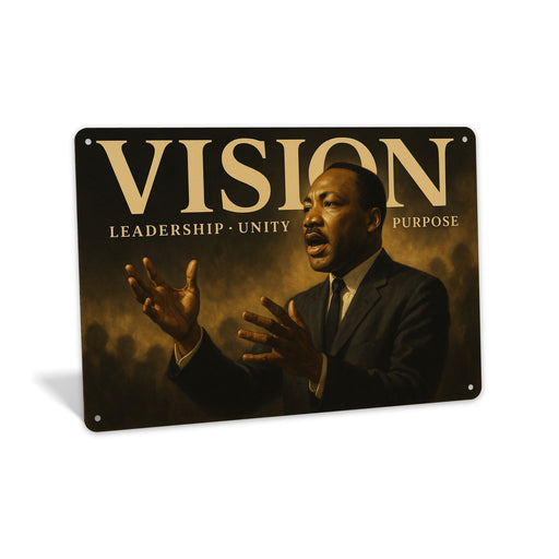 Rustic metal wall sign featuring the word “Vision” in bold typography, designed as inspirational wall décor.