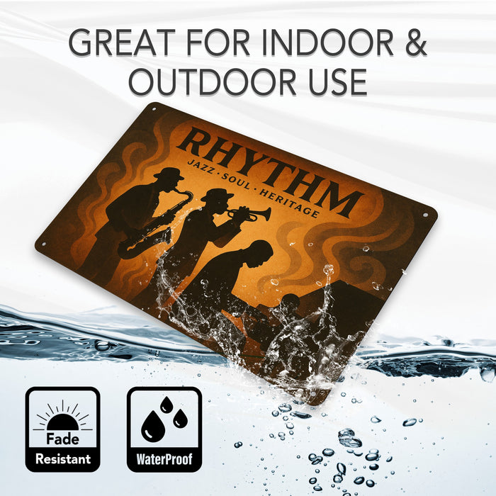 Rhythm Rustic Metal Sign – Jazz Music Wall Décor