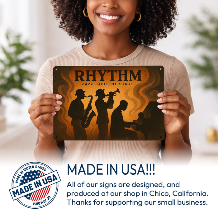 Rhythm Rustic Metal Sign – Jazz Music Wall Décor