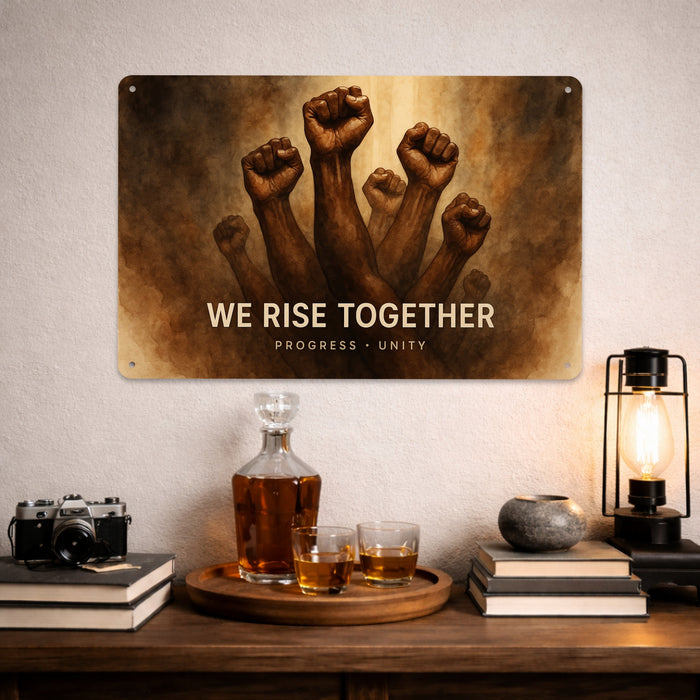 We Rise Together Rustic Metal Sign – Unity & Strength Wall Décor