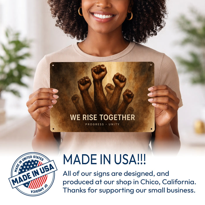 We Rise Together Rustic Metal Sign – Unity & Strength Wall Décor