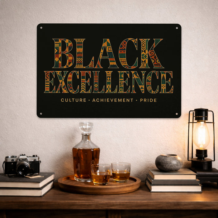 Black Excellence Rustic Metal Sign – Cultural Inspiration Wall Décor