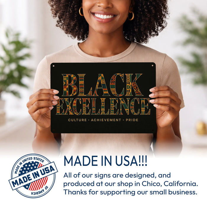 Black Excellence Rustic Metal Sign – Cultural Inspiration Wall Décor