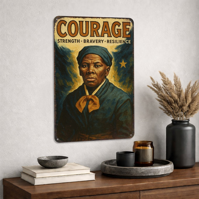 Courage Rustic Metal Sign – Harriet Tubman Legacy Wall Décor