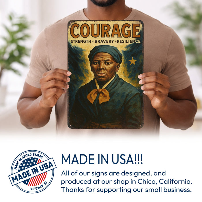 Courage Rustic Metal Sign – Harriet Tubman Legacy Wall Décor