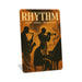 Vertical rustic metal wall sign reading “Rhythm” with jazz-inspired design, created as music-themed wall décor.
