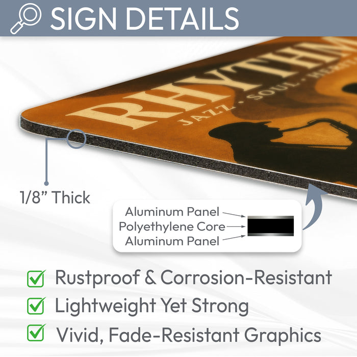 Rhythm Vertical Rustic Metal Sign – Jazz Music Wall Décor