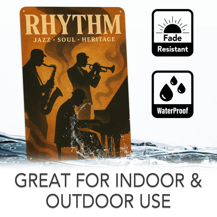 Rhythm Vertical Rustic Metal Sign – Jazz Music Wall Décor