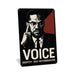 Rustic metal wall sign reading “Voice” with symbolic portrait imagery, designed as expressive cultural wall décor.
