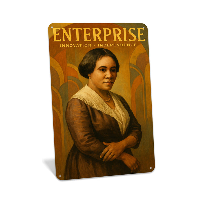 Rustic metal wall sign reading “Enterprise” with historical-inspired imagery, designed as entrepreneurship-themed wall décor.