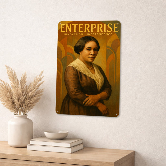 Enterprise Rustic Metal Sign – Madam C.J. Walker Legacy Wall Décor