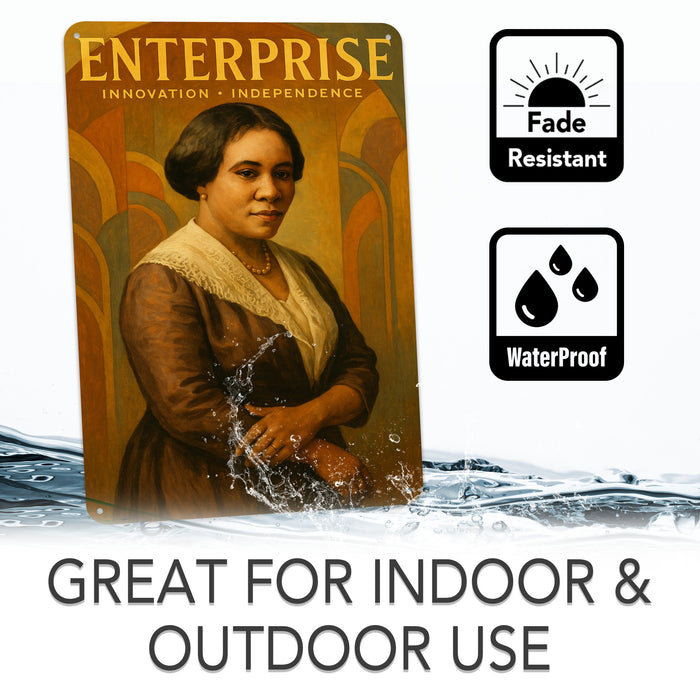 Enterprise Rustic Metal Sign – Madam C.J. Walker Legacy Wall Décor