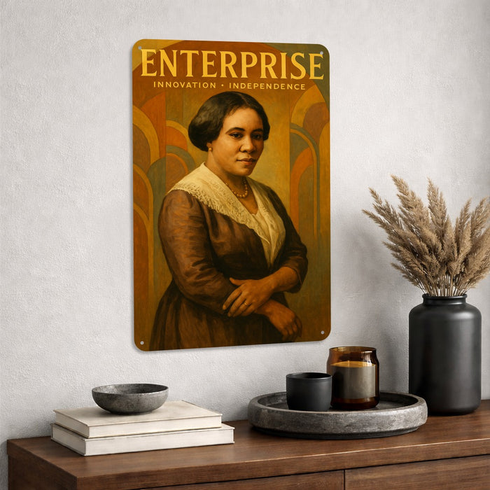 Enterprise Rustic Metal Sign – Madam C.J. Walker Legacy Wall Décor