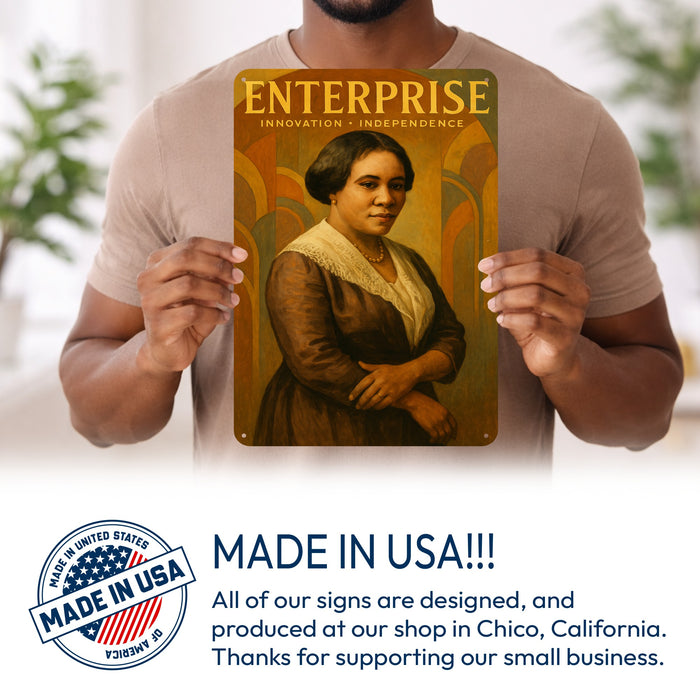 Enterprise Rustic Metal Sign – Madam C.J. Walker Legacy Wall Décor