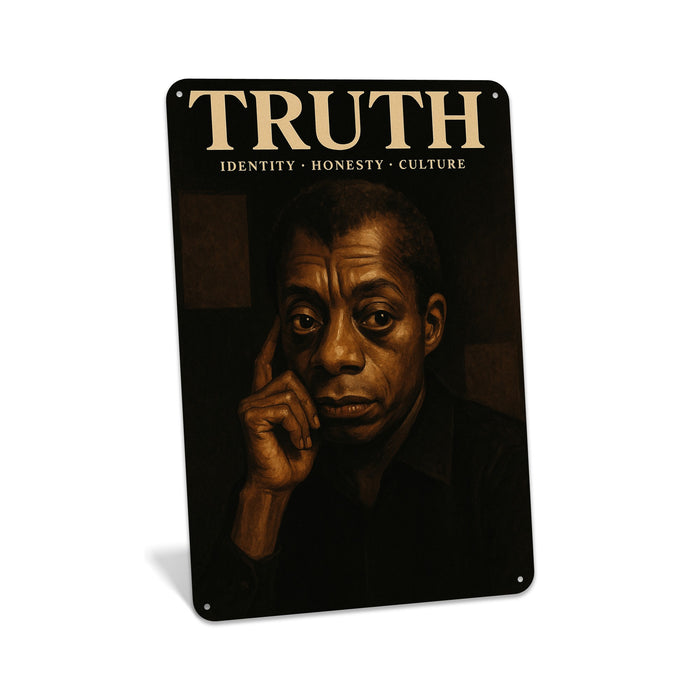 Rustic metal wall sign reading “Truth” with historical-inspired portrait imagery, created as cultural statement wall décor.