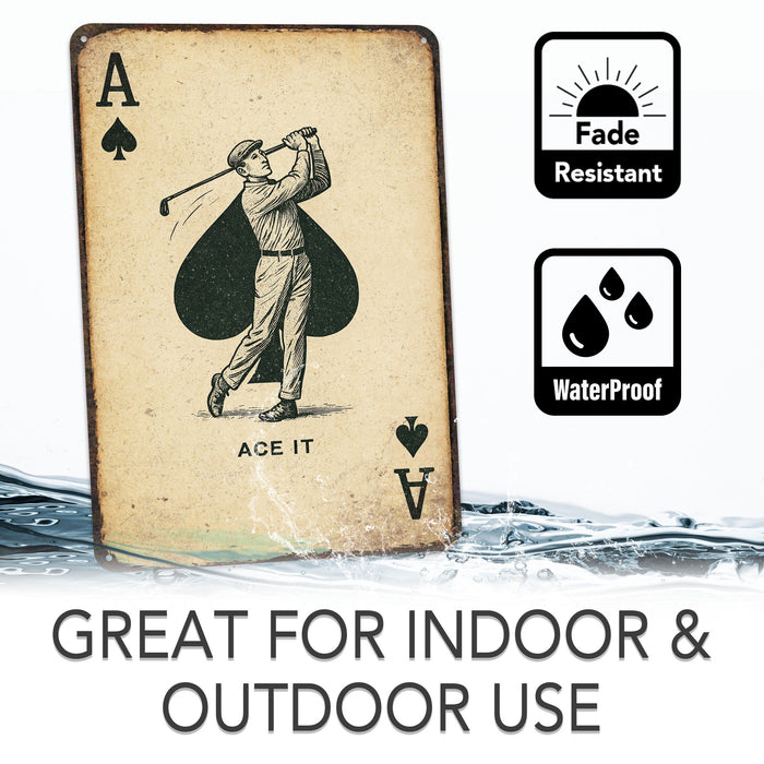 Ace It Rustic Golf Metal Sign – Playing Card Style Wall Décor