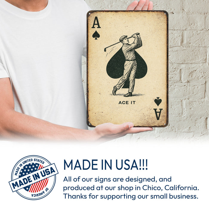 Ace It Rustic Golf Metal Sign – Playing Card Style Wall Décor