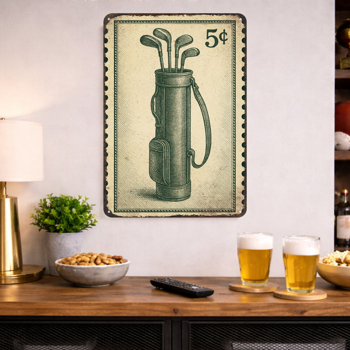 Vintage Golf Bag Stamp Metal Sign