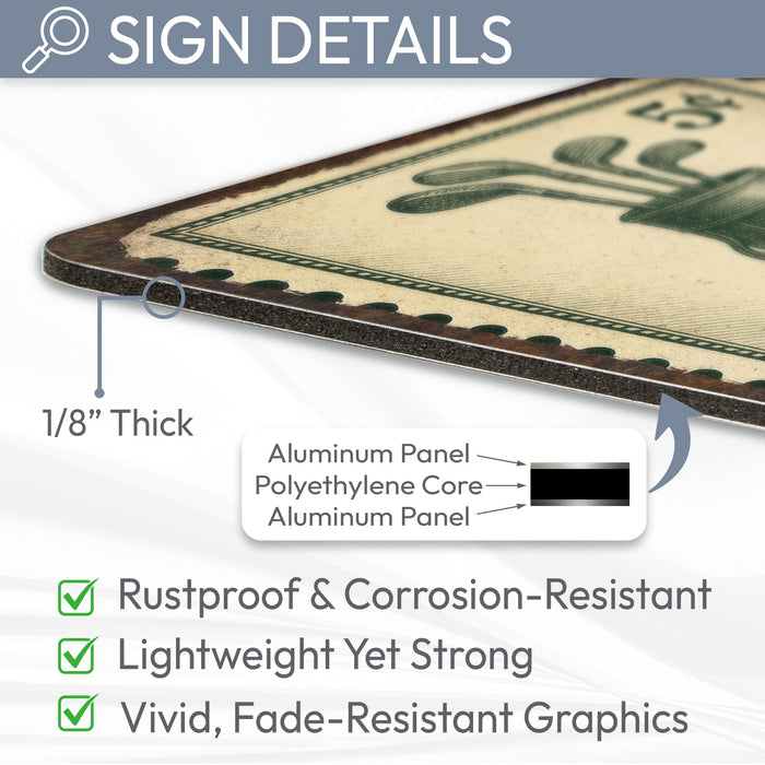 Vintage Golf Bag Stamp Metal Sign