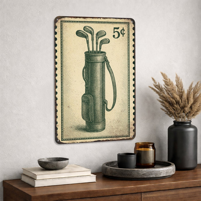 Vintage Golf Bag Stamp Metal Sign