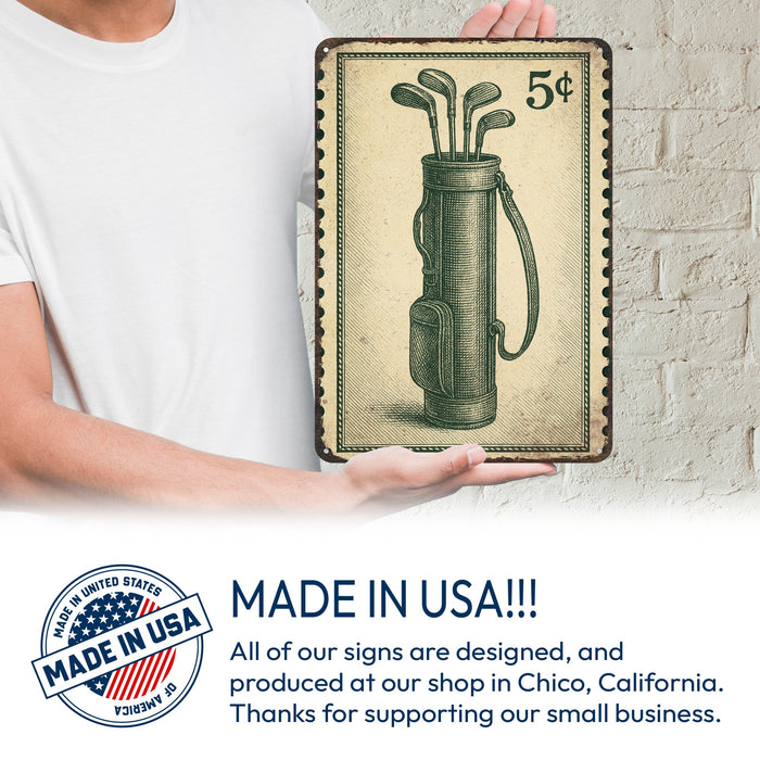 Vintage Golf Bag Stamp Metal Sign