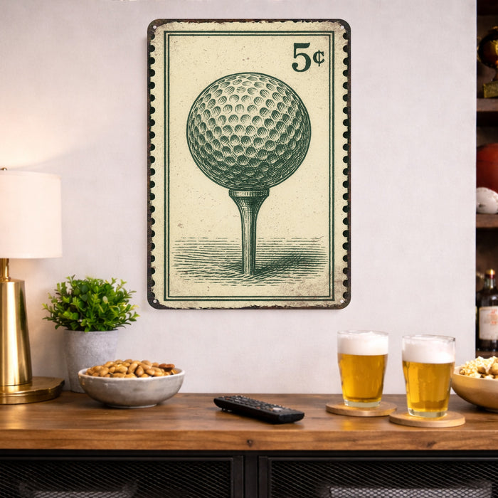 Vintage Golf Ball Stamp Metal Sign