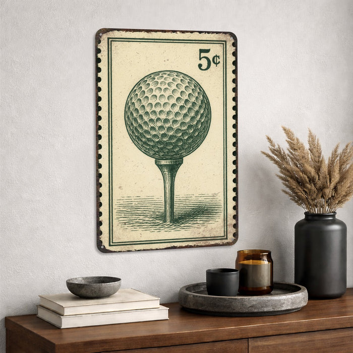 Vintage Golf Ball Stamp Metal Sign