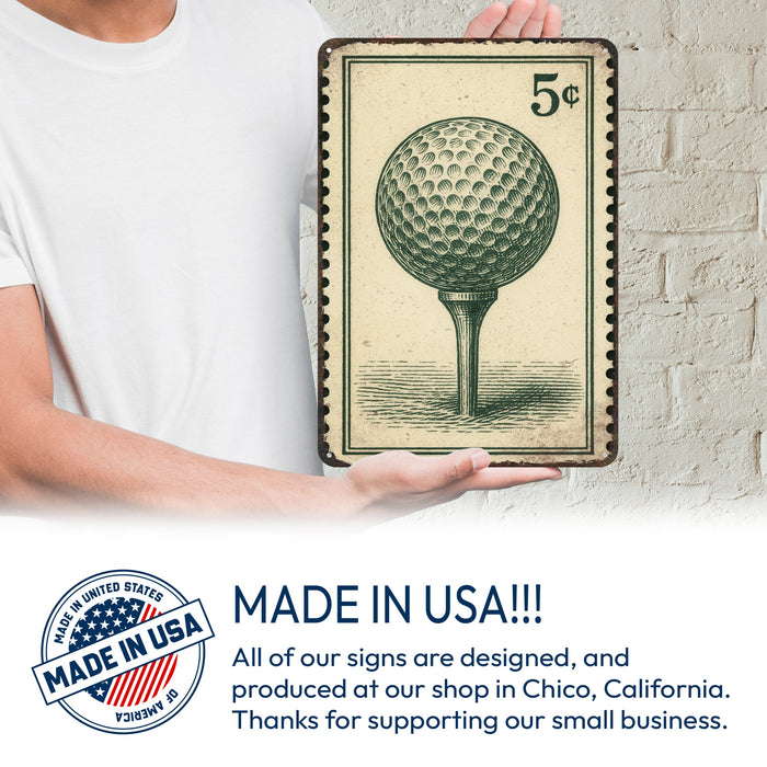 Vintage Golf Ball Stamp Metal Sign
