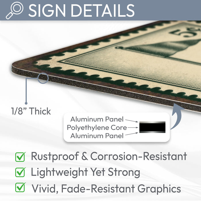 Vintage Golf Pin Flag Stamp Metal Sign