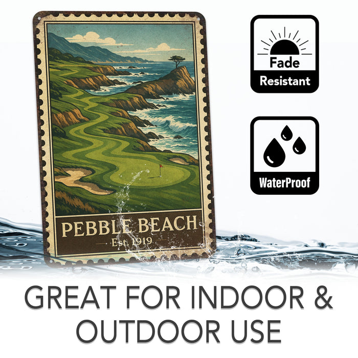 Pebble Beach Vintage Golf Course Stamp Metal Sign