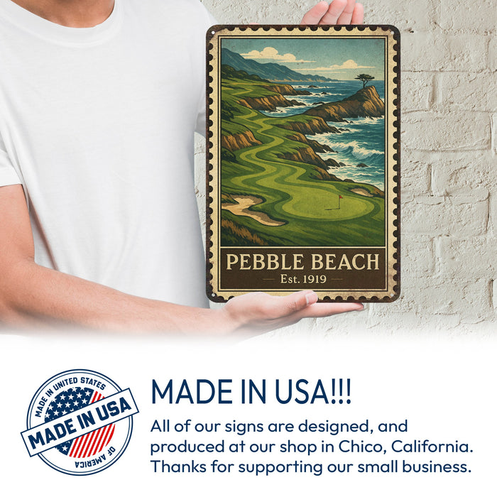 Pebble Beach Vintage Golf Course Stamp Metal Sign