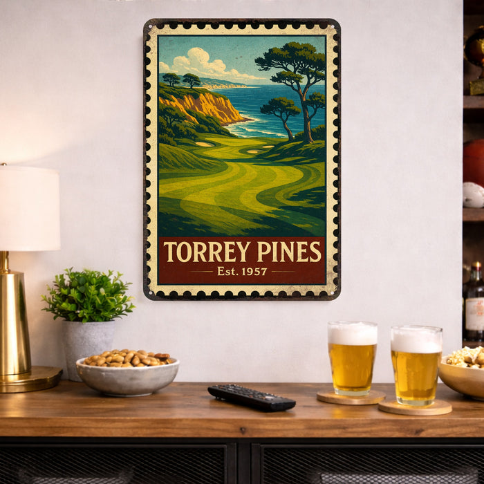 Torrey Pines Vintage Golf Course Stamp Metal Sign