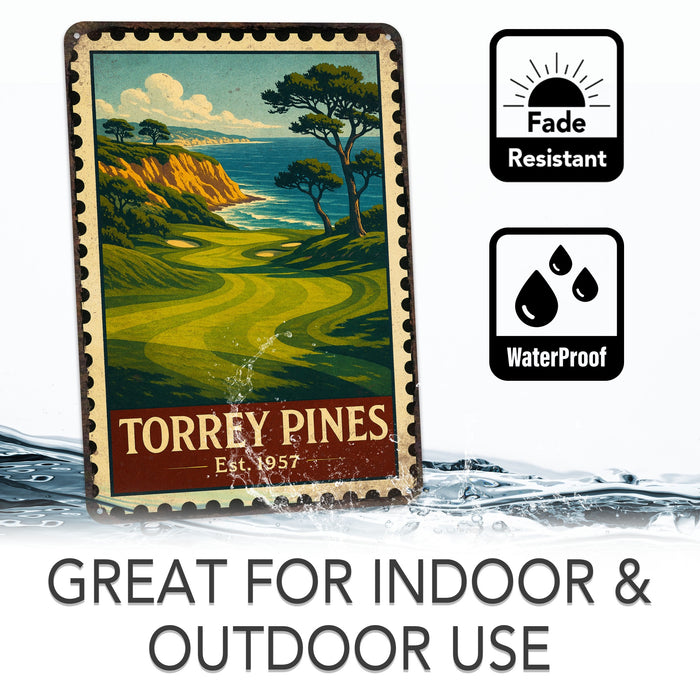 Torrey Pines Vintage Golf Course Stamp Metal Sign